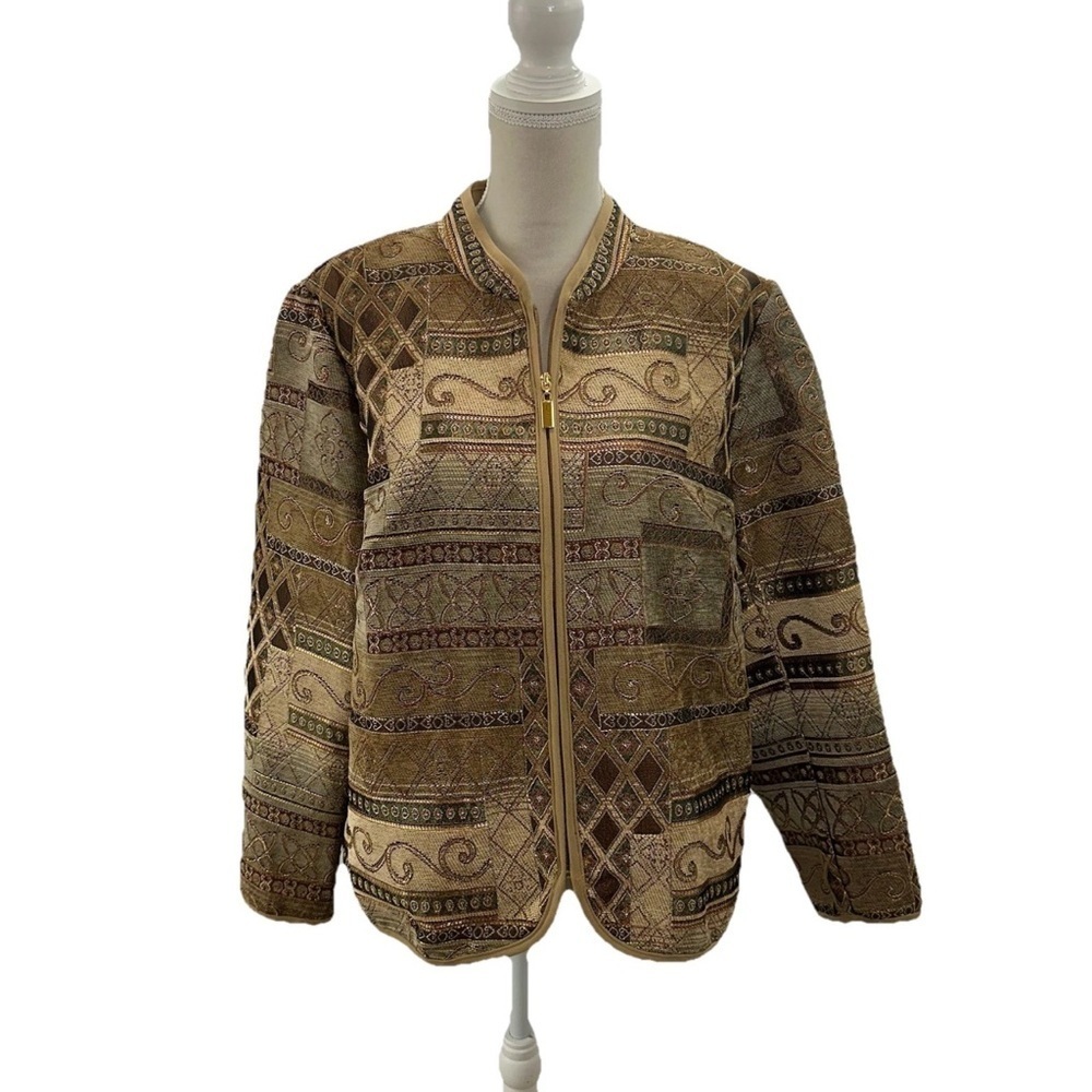Dressbarn Women’s Brown Paisley Tapestry Zip Up Jacket Unlined Plus Size 2X